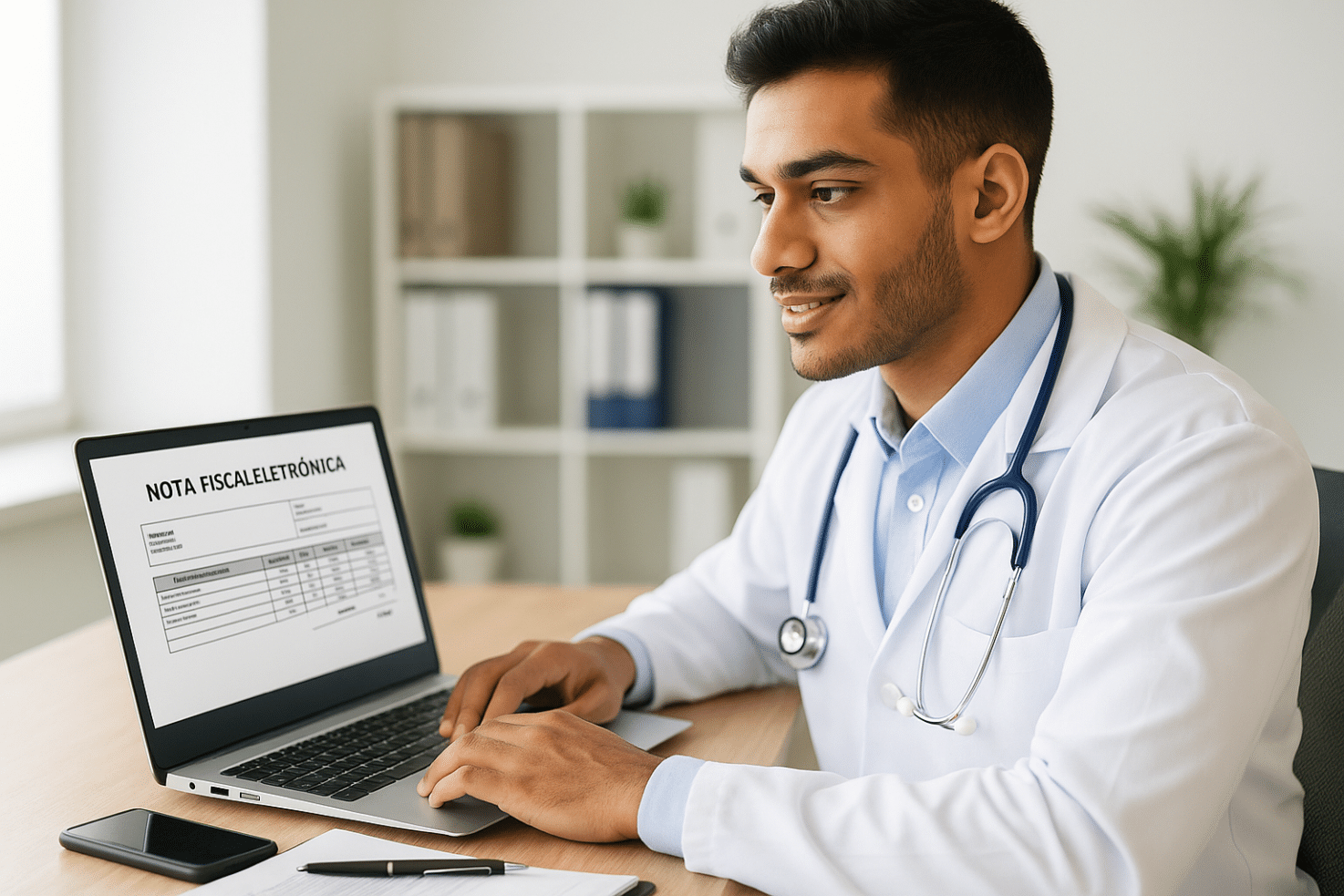 Médico emitindo nota fiscal pela primeira vez