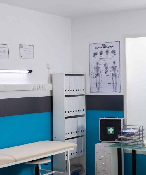 Nobody in office with medical equipment and instruments Nobody in office with medical equipment and instruments to do checkup visit with patient for healthcare. Empty cabinet with tools to consult people with disease. Medical practice